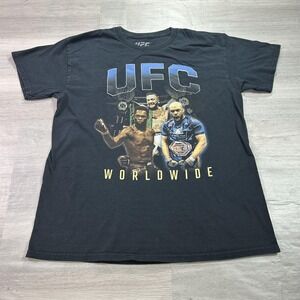 UFC Shirt Mens Large Black Worldwide Graphic Tee Jon Jones Izzy McGregor